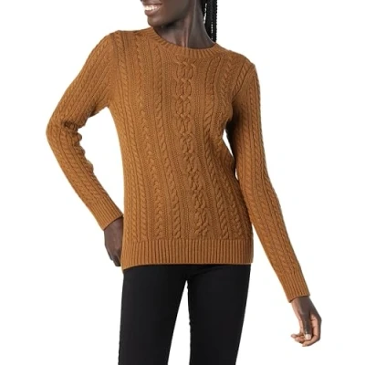 Image of Amazon Essentials Women&#039;s Fisherman Cable Long Sleeved Crewneck Sweater (Available in Plus Size), Dark Chestnut Brown Heather, XXL