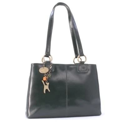 Image of Catwalk Collection Handbags Patent Leather Shoulder Bag For Women Medium Tote Handbag With Multiple Compartments BELLSTONE Green