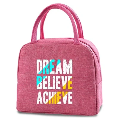 Image of Insulated Lunch Bag Tote for Women Wide Open Cooler Water Resistant Thermal Leak Proof Organizer Men Girls Children Outdoor Picnic Work (Dream Believe Achieve)