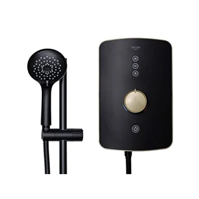 Image of Triton Showers Amala Metallic Shower Electric 9.5 KW I Black Brushed Brass Electrical with Showerhead and Anti Twist Hose Best Units for Bathrooms