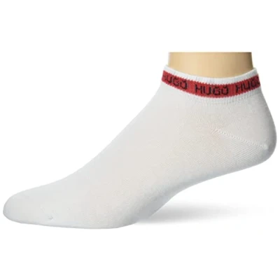 Image of HUGO Men&#039;s 2 Pack Logo Tape Cotton Ankle Socks Casual, Cloud White, 5 13 UK