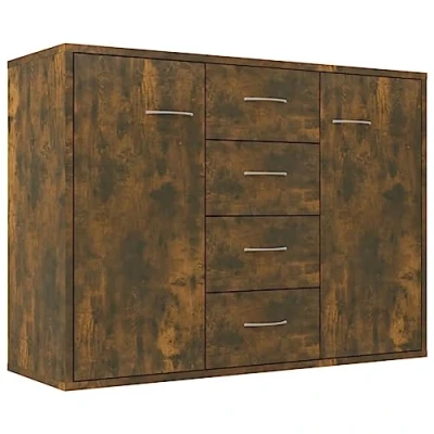 Image of vidaXL Sideboard Smoked Oak Modern Design, Engineered Wood 88x30x65 cm Dimensions Perfect for Living Room, Bedroom, Office