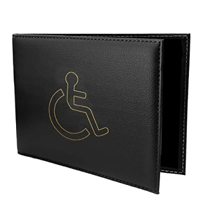 Image of Disabled Badge Timer Parking Permit Cover, Holder Wallet Protector, Soft PU Leather Disability Cover Black