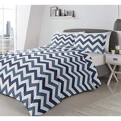 Image of Fusion Chevron Easy Care Duvet Cover Set, Polycotton, Blue, King