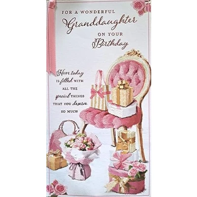 Image of Prelude Granddaughter Birthday Card For A Wonderful Flowers &amp; Presents Quality Slim Size 23cm x 14cm