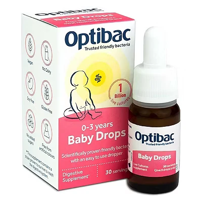 Image of Optibac Probiotics Baby Drops 10ml Vegan Digestive Probiotic Supplement for Newborns, Babies &amp; Infants with 1 Billion Bacterial Cultures 30 Day Supply