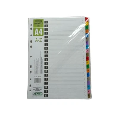 Image of D.RECT A4 Colour Coded Laminated Index Tabs A Z