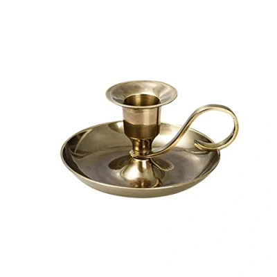 Image of NKlaus Hand Candlestick classic brass gold antique height 5cm for candles up to Ø2cm 10891