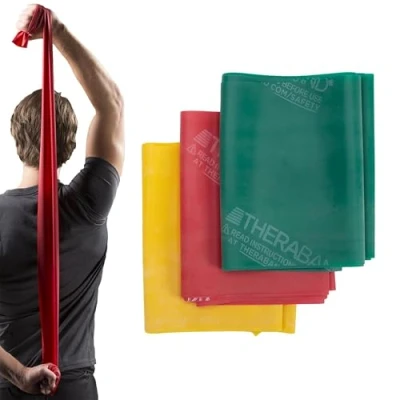 Image of THERABAND Resistance Bands Set, for Exercise, Physical Therapy, Work Outs/Gym, Strength Train at Home, Yellow, Red &amp; Green, Light
