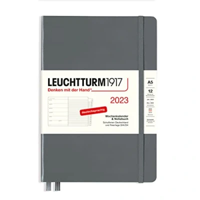 Image of LEUCHTTURM1917 365675 Weekly Calendar &amp; Notebook Medium (A5) 2023, 12 Months, Anthracite, German
