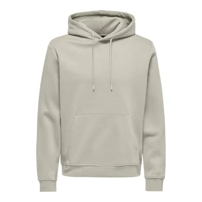 Image of ONLY &amp; SONS Men&#039;s Onsconnor Reg Sweat Hoodie Noos Hooded Sweatshirt, Silver Lining, L