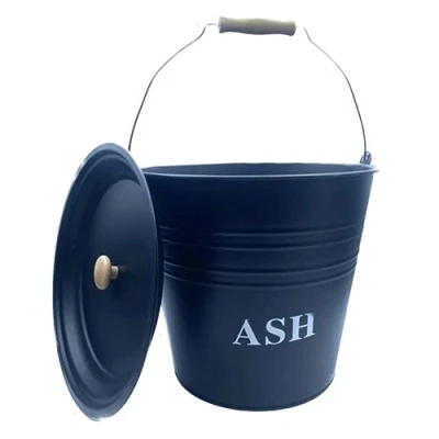 Image of Eyesome 12L Metal Ash Bucket with Lid Easy to Carry Sturdy Wooden Handle for Hot Coal Logs Chunks Pellets Wood Fireplaces Fire Pits Galvanised Indoor Outdoor BBQ