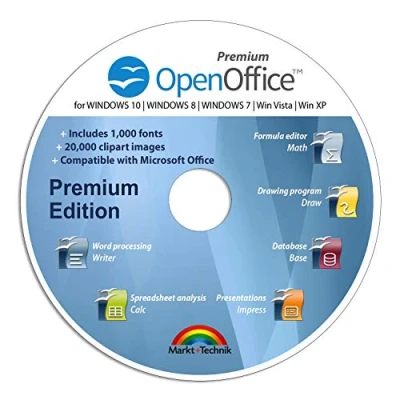 Image of OpenOffice Premium Edition for Windows 11 10 8 7 Vista XP PC Software and 1.000 New Fonts Free Email Support Alternative to Office Compatible with Word, Excel PowerPoint