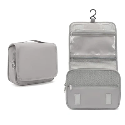 Image of Kono Travel Hanging Toiletry Wash Bag Men &amp; Women, Waterproof Multifunctional Toiletries Makeup Cosmetic Bags with Hook, Women’s for Full Sized Container (Grey)