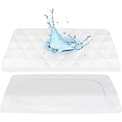 Image of Dudu N Girlie Quilted Travel Cot Mattress Protector Waterproof 65 x 95 Fitted Cover for Baby Breathable and Non Noisy Anti Bacterial Fully Fitted.