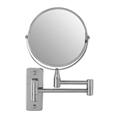 Image of Premier Housewares Extendable Wall Mirror, Bathroom, Shaving, Chrome Iron, Round Silver