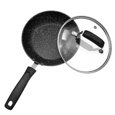 Image of 28cm Frying Pan with Lid Black Granite Marble Coated Non Stick for Gas, Electric &amp; Induction Hob (28 cm Granite)
