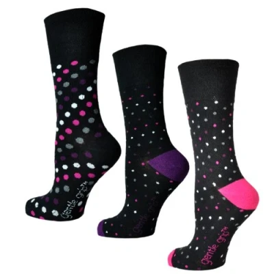 Image of Womens socks, Soft cuff, 3 Pairs of Assorted Spotted 4 8 UK, 37 42 EU, Light Hold honeycomb top, ideal elastic free Diabetic Socks