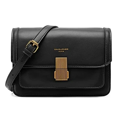 Image of David Jones Women&#039;s Small Crossbody Bag Ladies Rigid PU Leather Shoulder Elegant Purse Mobile Wallet Pouch Handbag Rectangular Messenger Evening Shopping Trendy City Black