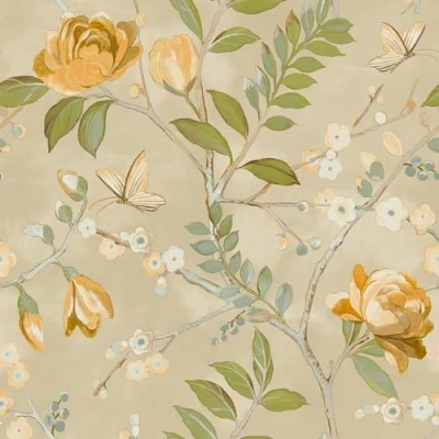 Image of Grandeco Lola Painted Floral Trail Smooth Wallpaper, Yellow