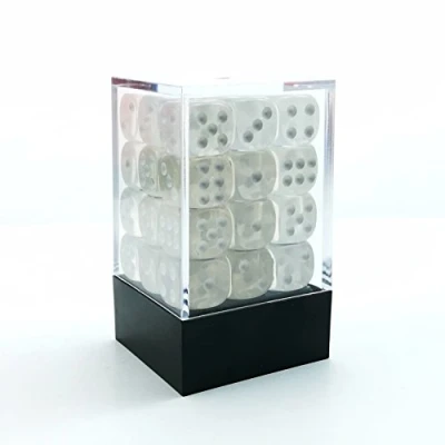 Image of Bescon 12mm 6 Sided Dice 36 in Brick Box, Six Die (36) Block of Dice, Translucent White With Pips