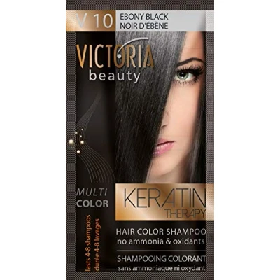 Image of Victoria Beauty Keratin Therapy Hair Colour Shampoo Temporary Dye, Lasts 4 8 washes, Ammonia and Oxidant Free, Pack of 6x40 ml (Ebony Black)