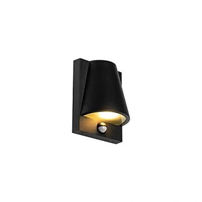 Image of Qazqa Outdoor Wall Lamp I Light Black IP44 with Motion Detector Femke Garden Industrial Suitable for LED GU10 1 Aluminium Security