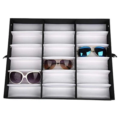 Image of GOTOTOP 18 Grids Glasses Display Case Eyeglass Sunglasses Storage Box Holder Tray Organizer Shelf Jewelry Stand Box, 47.5x37.5x6cm