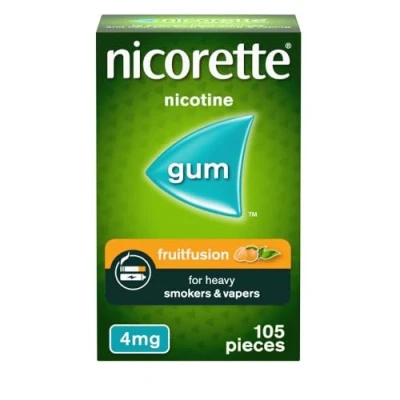 Image of Nicorette Fruitfusion 4mg Gum (1 x 105 Pieces), Discreet and Fast Acting, Stop Smoking Aid to Tackle Cravings Withdrawal Symptoms, Nicotine with Pleasant Fruit Flavour, Chewing