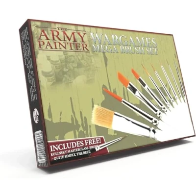 Image of The Army Painter Wargames Mega Brush Set 10 Miniature Paint Brushes Including Free Masterclass Kolinsky Sable Hair and Detail with Fine Tip Painting Kit for Wargamers