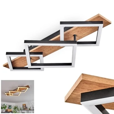Image of Cascada LED Ceiling Light, Modern Light Made of Metal/MDF/Plastic in Black/Wood Look/White, 3 24 watts, 2670 lumens, 3000 Kelvin