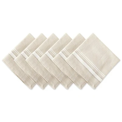 Image of DII French Stripe Tabletop Collection Farmhouse Style Dining Table Linen Napkin Set, 20x20, Taupe/White, 6 Piece