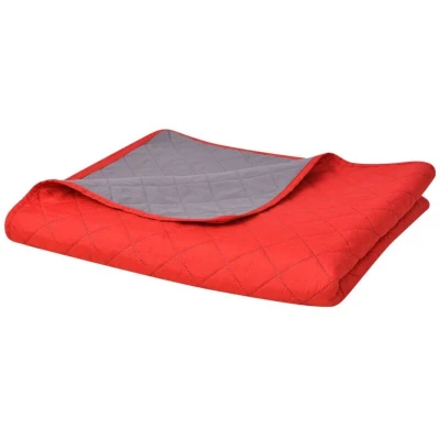 Image of vidaXL Double sided Quilted Bedspread Red and Grey 230x260 cm