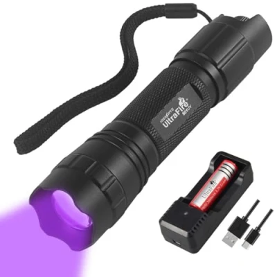 Image of ULTRAFIRE UV Torch 395nm LED Blacklight, Stepless Dimming Lamp with Rechargeable Battery and Charger, Zoomable Ultraviolet Light for Curing Resin, Pet Urine Stain, 501UV