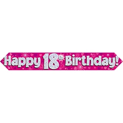 Image of 9ft Banner Happy 18th Birthday Pink Foil Holographic