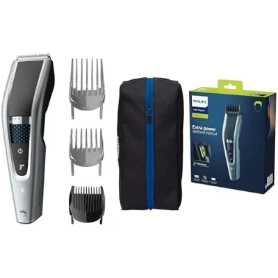 Image of Philips Hair Clippers, Series 5000 Trim n Flow PRO Technology Clipper, Fully Washable with Self Sharpening Stainless Steel Blades, Corded, UK 3 Pin Plug HC5630/13