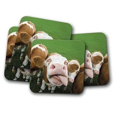 Image of 4 Set Silly Cow Coaster Cattle Cows Funny Tongue Farm Farmer Fun #12444