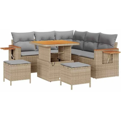 Image of vidaXL 8 Piece Garden Sofa Set with Cushions Beige Poly Rattan Acacia