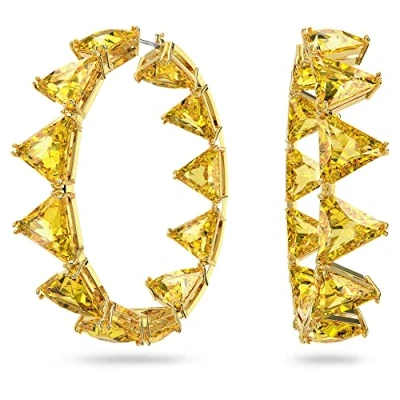 Image of Swarovski Ortyx Hoop Earrings, Yellow Triangle Cut Crystal Earrings in a Gold Tone Plated Setting, from the Collection