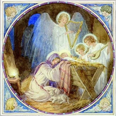 Image of GBCC Medici Cards Box of 20 Artistic Charity Christmas &#039;Religious Scene&#039; 10 Each 2 Illustrative Designs From The Great British Card Company, Multicoloured