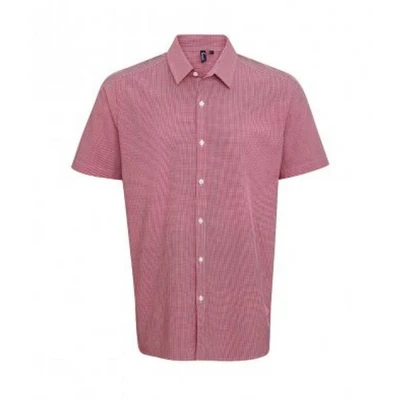 Image of Premier Mens Gingham Short Sleeve Shirt (Red/White) Cotton Size 2XL