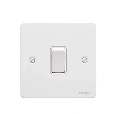 Image of Schneider Electric Ultimate Flat Plate Single Rocker Light Switch, Intermediate, 16AX, GU1214WPW, Painted White with Insert