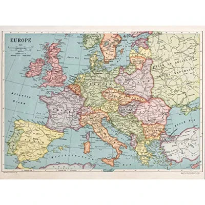 Image of Artery8 Map Whitneygraham 1930 Europe Political Large XL Wall Art Canvas Print