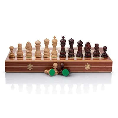 Image of Master of Chess Wooden Set with Pieces 60 cm / 23 in Handcrafted and Portable Large Board Game for Adults Kids