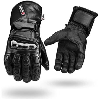 Image of Black Winter Waterproof Leather Gloves 4 Motorbike Knuckle Guard, M