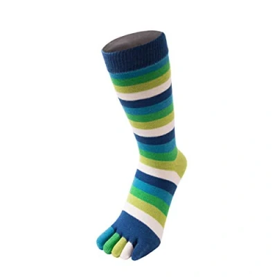 Image of TOETOE Men, Women Essential/Everyday Stretchy Mid Calf Soft Cotton Seamless Stripy Toe Socks, Hygienic, Breathable, UK 4 11 EU 35 46 1 pair Pond