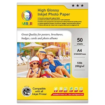 Image of MR.R High Glossy Coated Inkjet Photo Paper 200gsm 210 x 297mm 50 Sheets one Pack