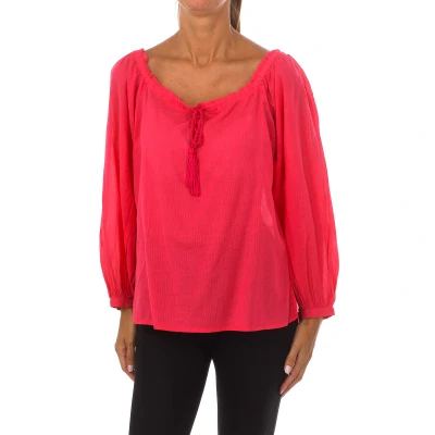 Image of Sisley Womenss Long Sleeve Round Neck Blouse 5DM45Q8B7 Pink Cotton Size Small