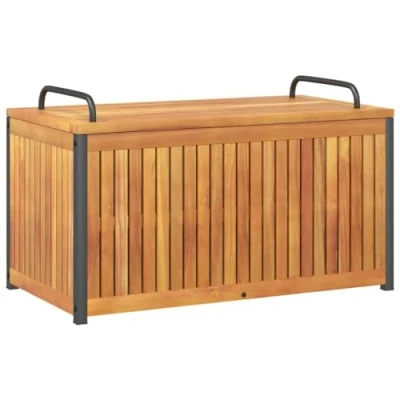 Image of vidaXL Outdoor Storage Cushion Box Acacia Wood &amp; Steel 85x45x45/53 cm Garden/Patio Organizer
