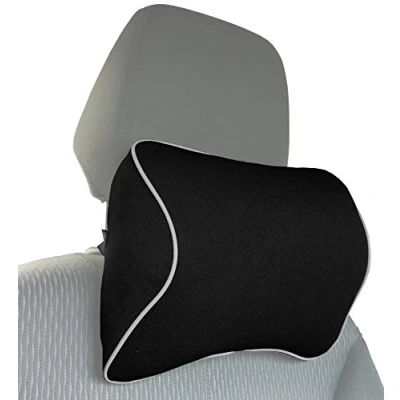 Image of MyGadget Car Headrest Cushion Neck Support Pillow Soft Memory Foam for comfortable Driving Seat Pad Ergonomic Design, removable Cover Black